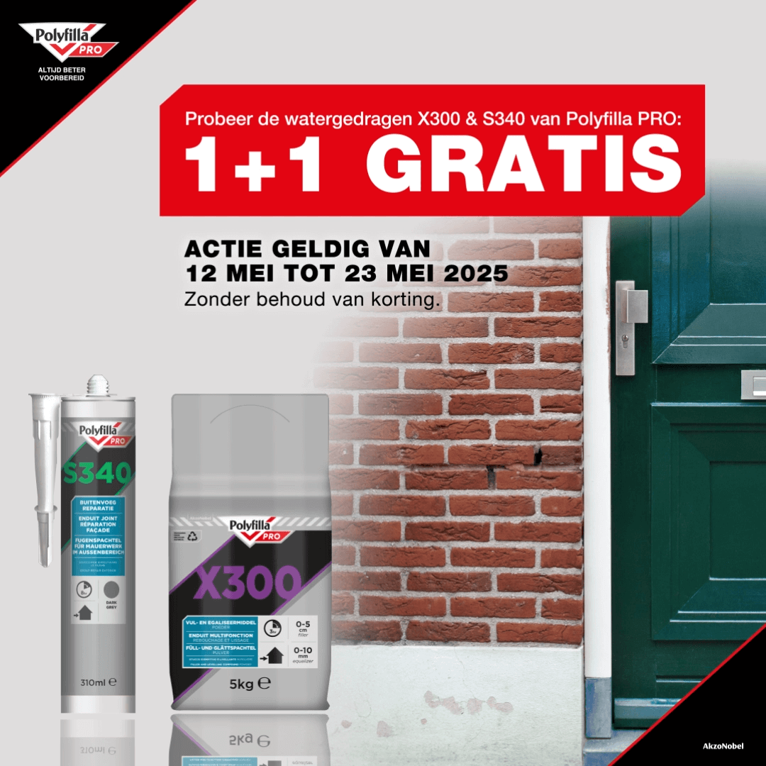 1+1 gratis op Polyfilla Pro X300 en S340